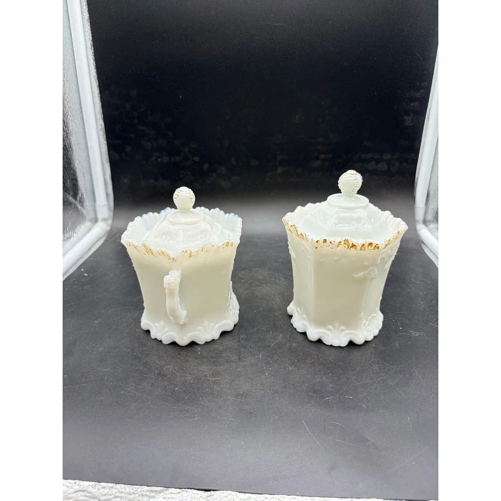 Vintage Westmoreland Milk Glass Princess Feather Sugar Bowl & Tea Canister Set